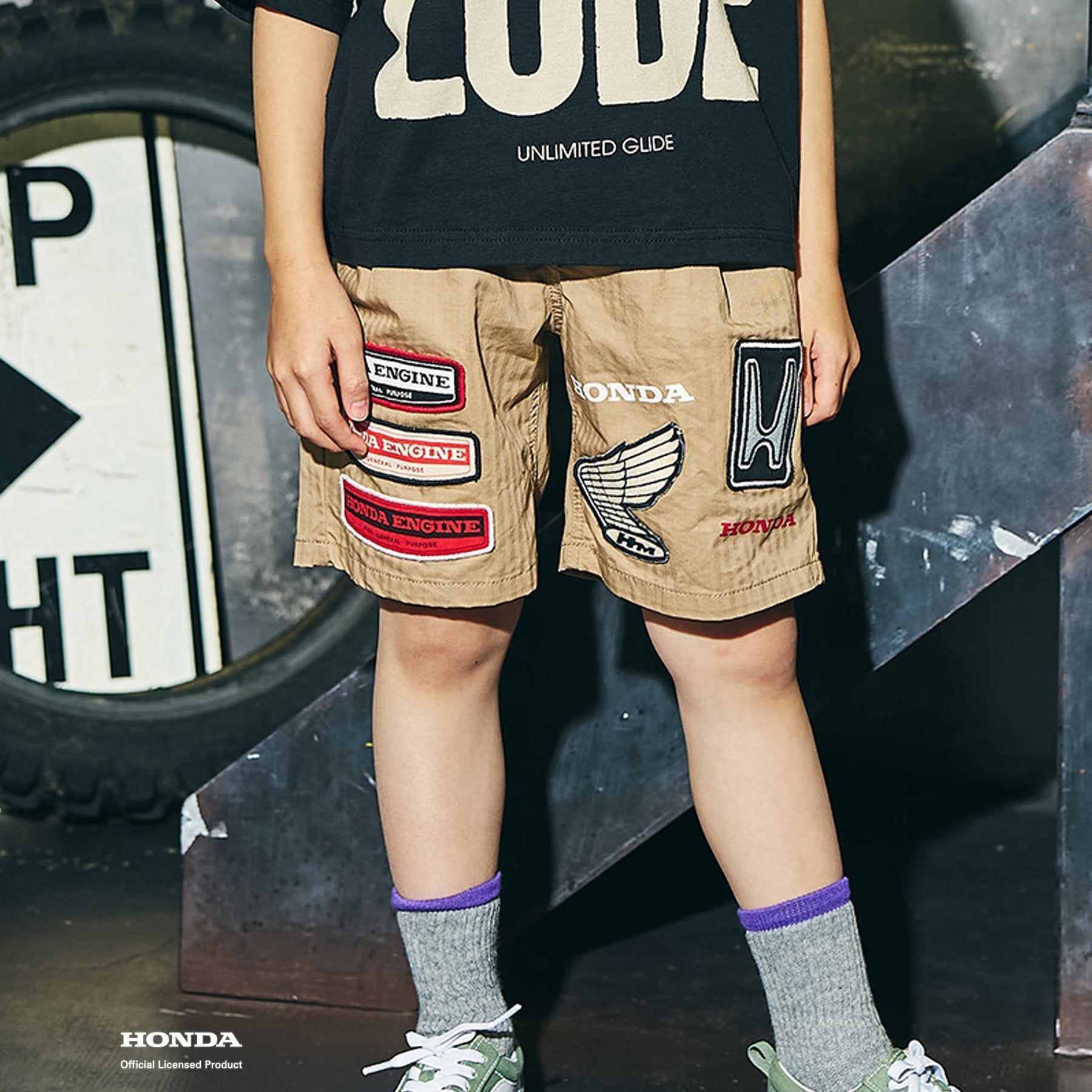 F.O.KIDS×Hondaコラボ_ワッペンハーフパンツ(ベージュ)