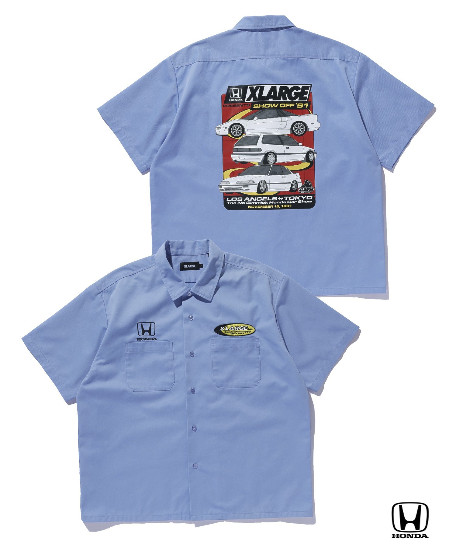 XLARGE×Honda SHOWOFF WORK-Shirt ベージュ/ライトブルー
