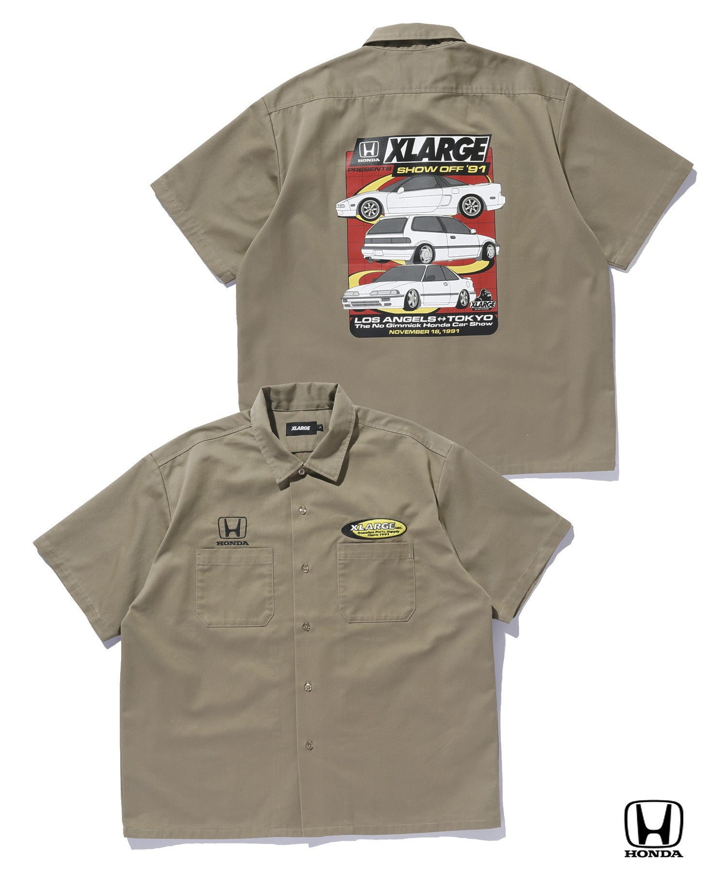 XLARGE×Honda SHOWOFF WORK-Shirt ベージュ/ライトブルー