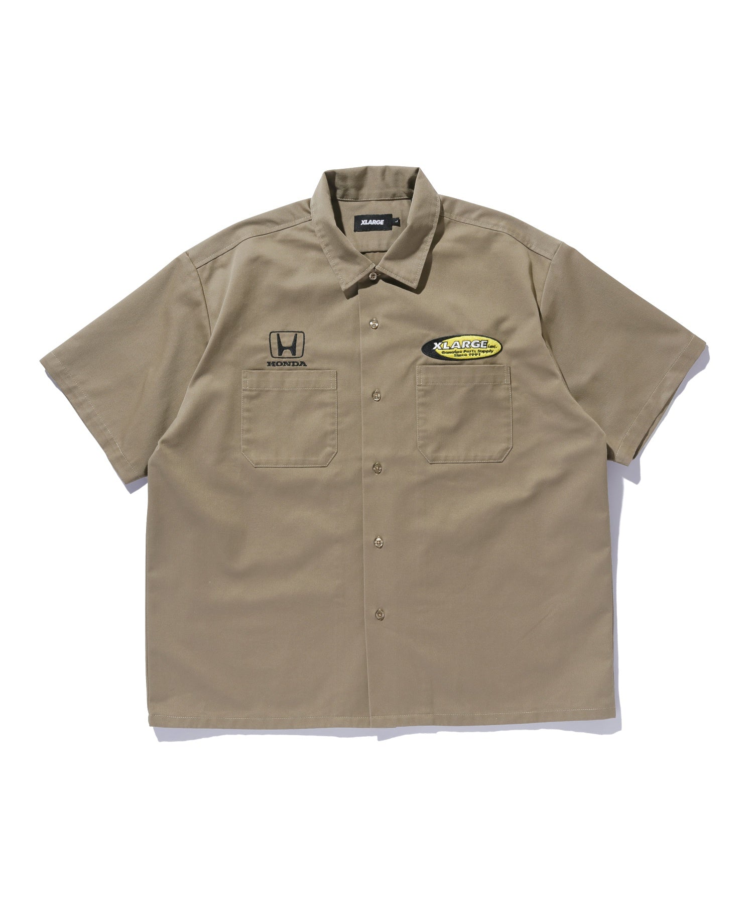 XLARGE×Honda SHOWOFF WORK-Shirt ベージュ/ライトブルー