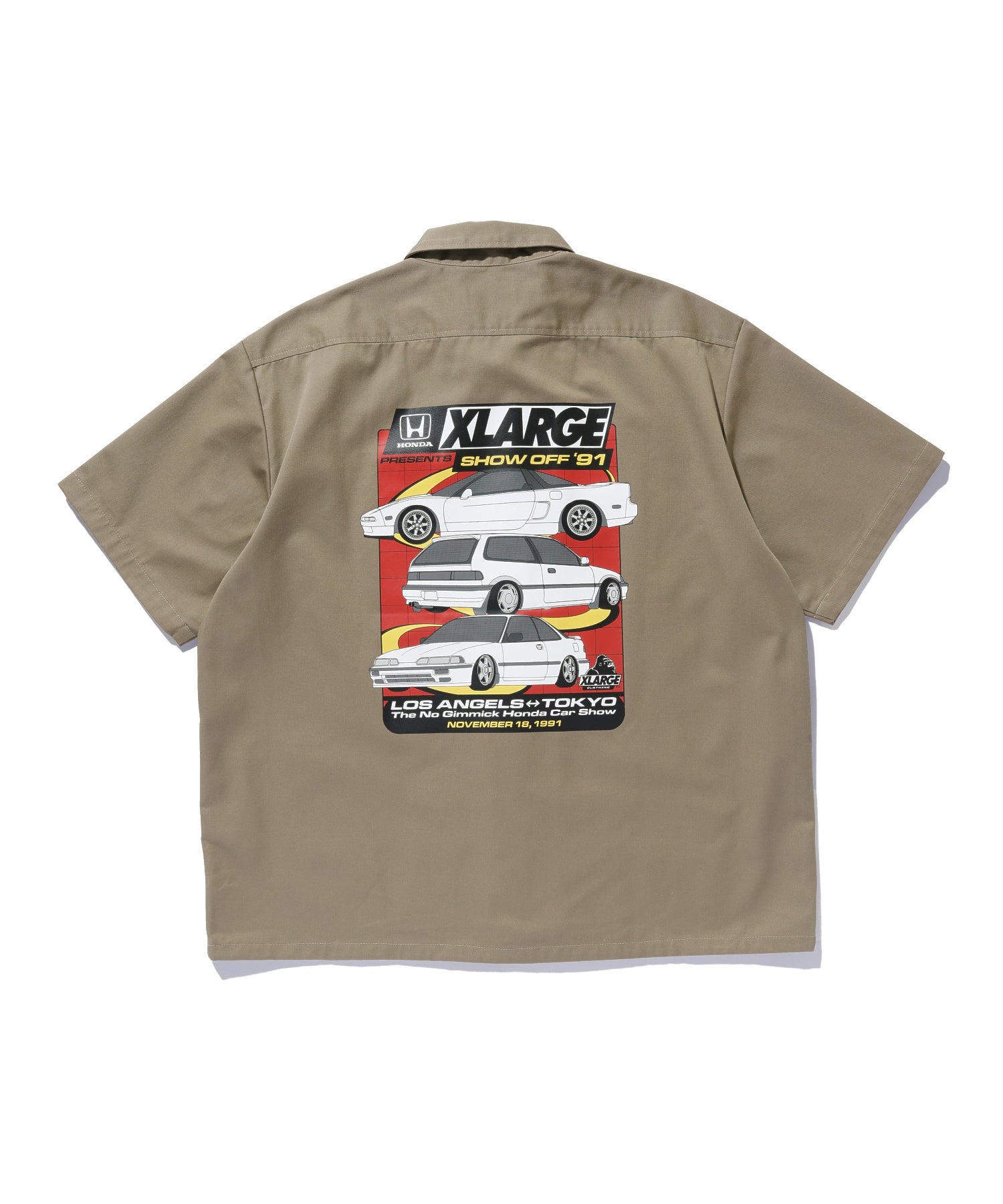 XLARGE×Honda SHOWOFF WORK-Shirt ベージュ/ライトブルー