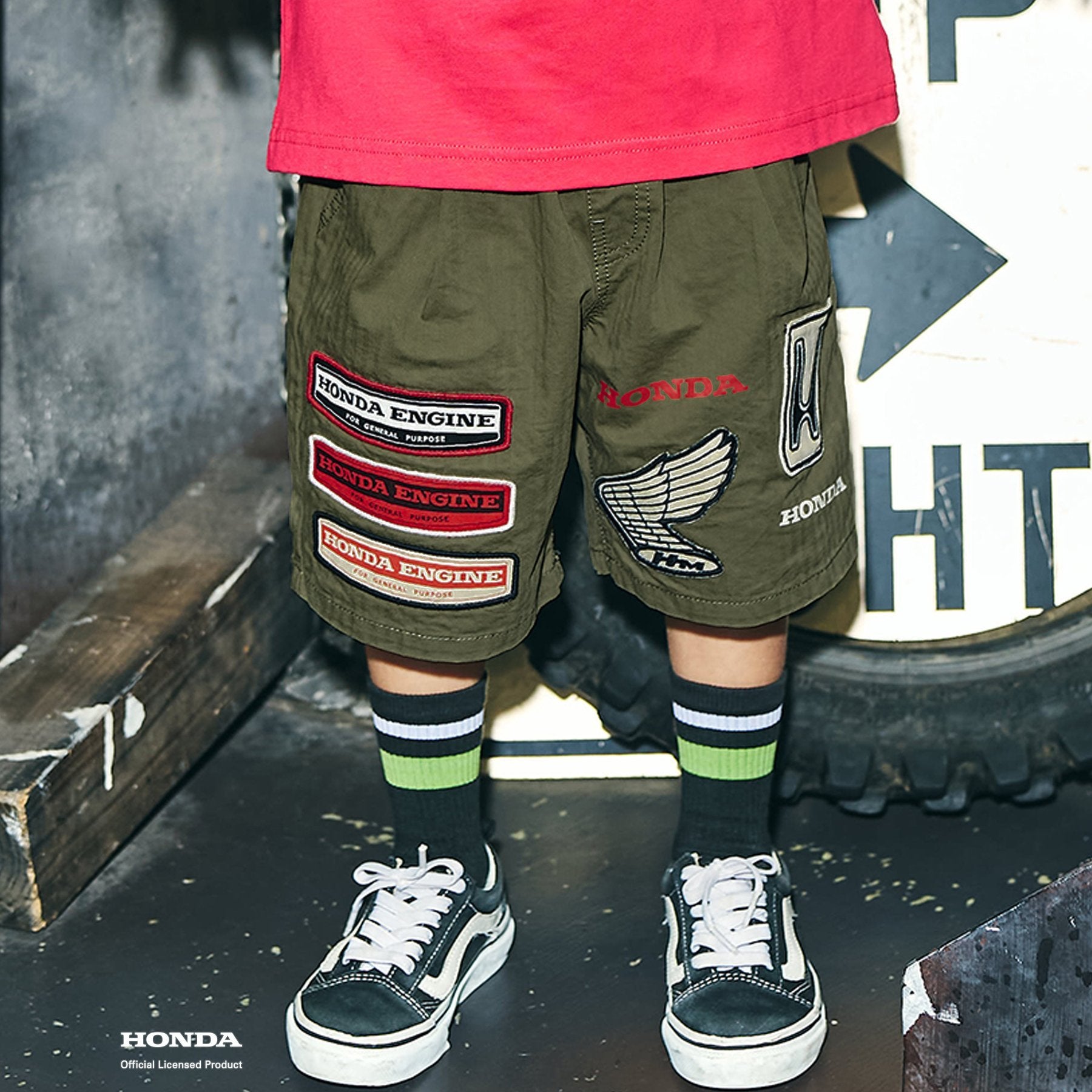 F.O.KIDS×Hondaコラボ_ワッペンハーフパンツ （カーキ）