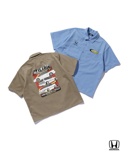 XLARGE×Honda SHOWOFF WORK-Shirt ベージュ/ライトブルー