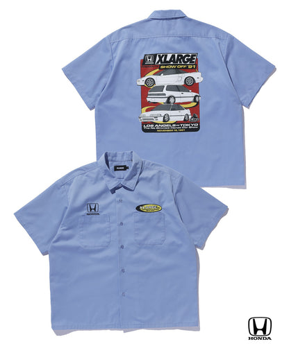 XLARGE×Honda SHOWOFF WORK-Shirt ベージュ/ライトブルー