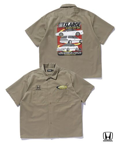 XLARGE×Honda SHOWOFF WORK-Shirt ベージュ/ライトブルー