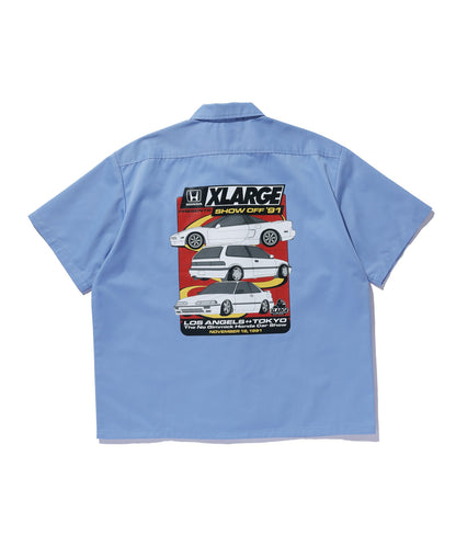 XLARGE×Honda SHOWOFF WORK-Shirt ベージュ/ライトブルー